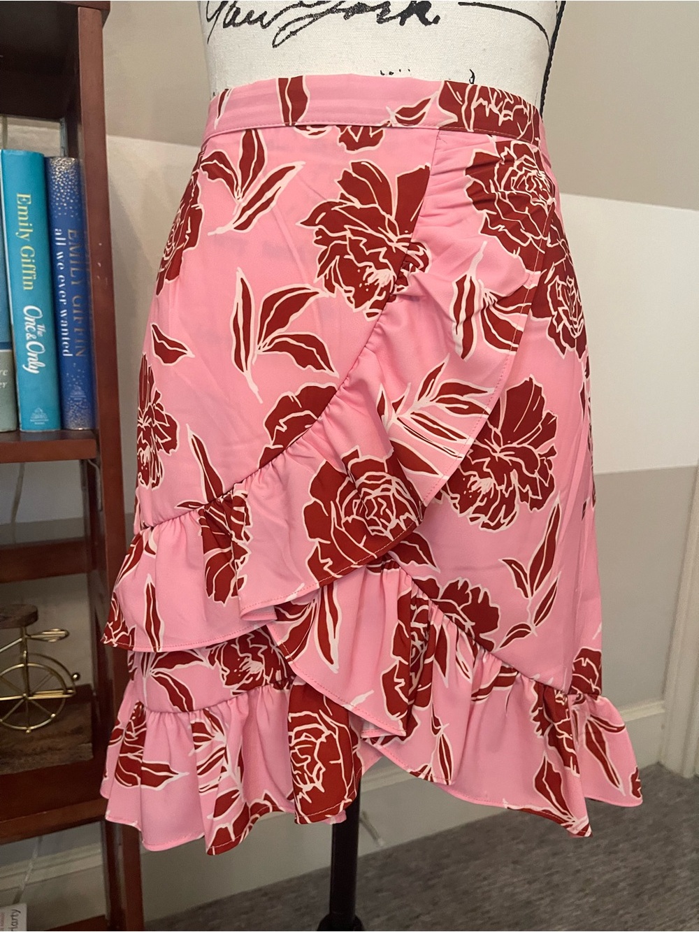 Chloe Oliver Pink Floral Ruffle Wrap Skirt